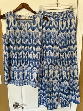 Paradise Shores Sleeveless Blue Tie-Dye Tank Top With Matching Pants Size S